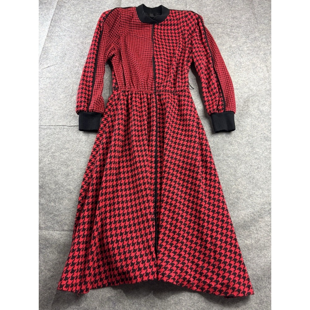 VTG 80s California Design Dorothy Samuel Red Houndstooth Maxi Dress Women XSP/SP